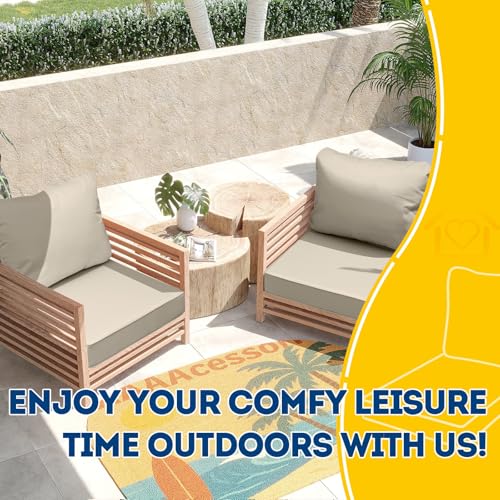 Image of AAAAAcessories Outdoor Seat Cushions for Chairs, Fade-Resistant, Waterproof Patio Furniture Replacement Cushions, 24 inch x 24 inch x 5 inch + 24 inch x 19 inch, Set of 2, Khaki Beige