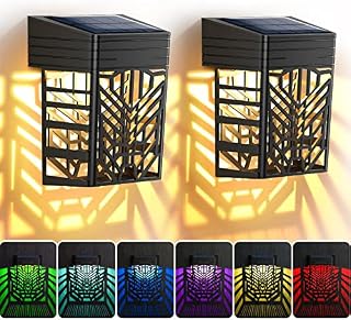 Solar Fence Lights, 6 Pack Garden Solar Fence Lights with Warm White and Multi-Colour Changing Modes, Waterproof Garden Ornaments Outdoor for Fence Terraces Stairs Deck Yard PatioWarm White/ Color