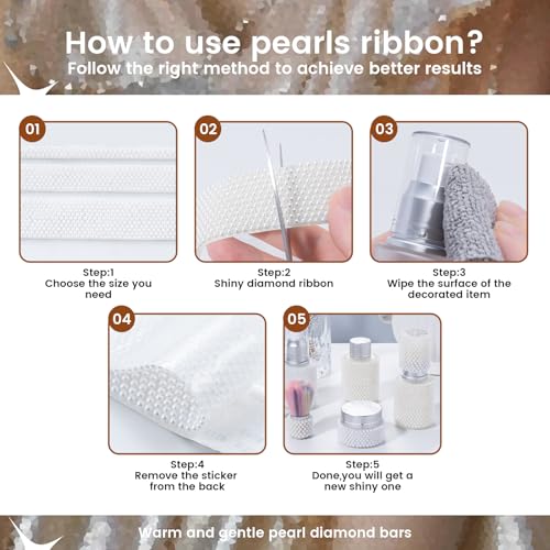 Novani Self Adhesive Pears Ribbon 1 Roll - 3 Yards White Pearls Crystal Diamond Bling Strips Glitter Resin Ribbon for Crafting,Home DIY Decoration（White Pearls,1.14 Inch,3Y） by novani - Image 5