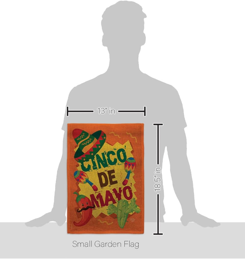 Cinco de Mayo Garden Flag Set with Stand Summer Party Cactus Pinata Sombrero Mexican Fiesta Outdoor House Decoration Banner Small Yard Gift Double-Sided, Thick Burlap, Made in USA