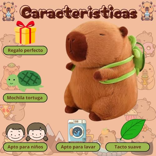 Miniatura 3 de Bullpowex Peluche Capybara Juguete Capibara 30-35cm, Animal De Peluche Suave Y Achuchable. Juguete Para Bebes,Niños Niñas Y Adultos. Incluye Pegatina Capybara Aleatoria.