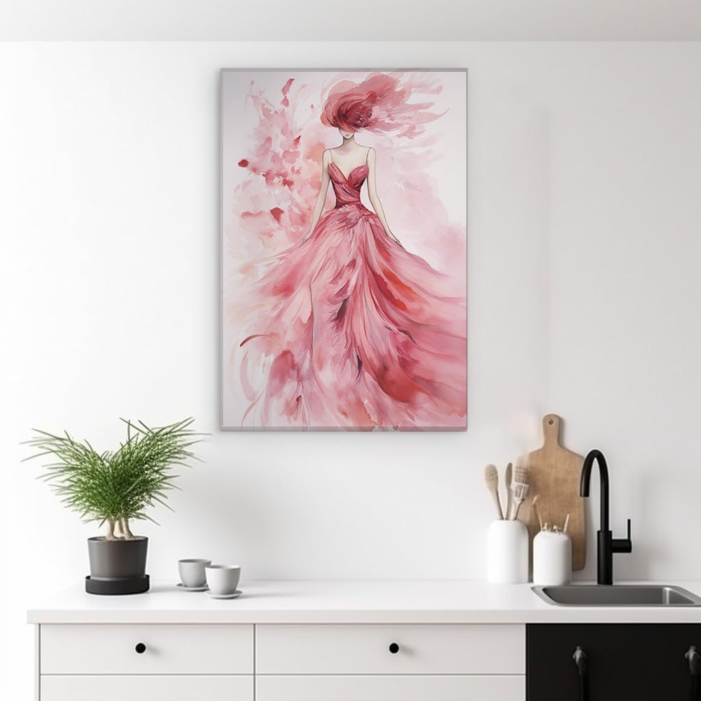 Canvas for Living room. Blooming Elegance The Enigma of a Woman Shrouded in Red, 27 x 18 inch Canvas Wall Art - Contemporary Masterpieces - Modern Home Decor