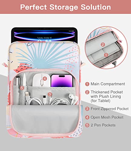 Image of MoKo 13 Inch Tablet Sleeve Bag, Fits with 13 Inch New iPad Pro M5 & Air M4 /M3, iPad Pro 12.9 M2&M1,Surface Laptop Go 12.4,Galaxy Tab S8+ /S9+ 12.4,Handle Carrying Case with Shoulder Strap,Tropical Leaf