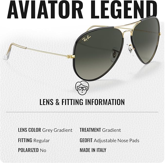 Image of Ray-Ban RB3025JM AVIATOR FULL COLOR LEGEND Pilot Shaped Sunglasses for Men & Women with Official RAYBAN Eyewear Kit