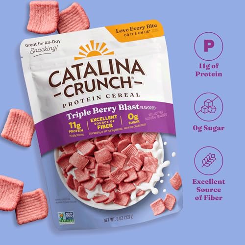 Image of Catalina Crunch Protein Cereal - Sugar Free Breakfast Cereal with 11g of Protein - Gluten Free - Triple Berry Blast - 8 oz. Bag (Pack of 1), Packaging May Vary