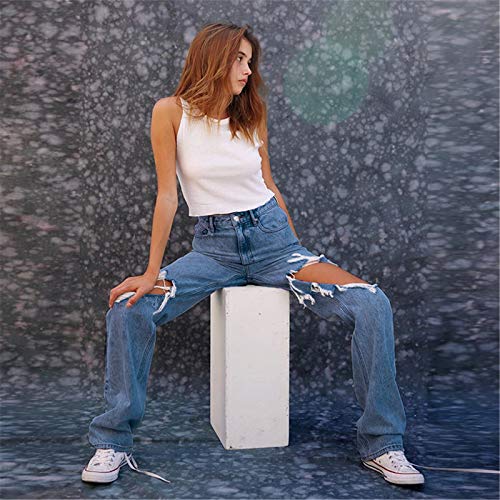 Yuemengxuan Women Ripped Jeans, Ladies Fashion Hollow Out Baggy High Waist Denim Pants Female Casual Loose Trousers2