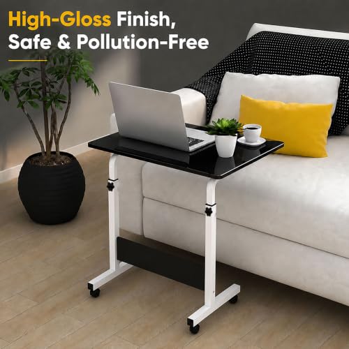 Image of Ant Esports Bravo LT400 Multipurpose Height Adjustable Laptop Table with Wheels, Rolling Computer Desk, Portable Study Table, Home Office Desk, Mobile Workstation, Black Top with White Metal Frame