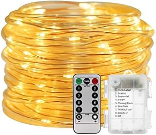 KINGCOO 100LED Rope Lights, Waterproof 33ft 8 modesDimmable Firefly Strip Fairy String Lights Battery Operated Remote Timer for Outdoor Indoor Home Party Wedding Christmas Decoration (Warm White)