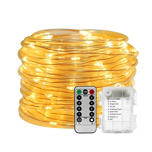 100 LED Cadena de Luces de Cuerda,KINGCOO Impermeable 10M 8 Modos Manguera Guirnalad de Luces Luciérnaga Batería Operado Strip de Hadas para Decoración para Navidad Fiesta Boda Jardín (Blanco cálido)
