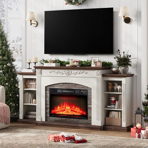 72" Electric Fireplace with Mantel, Fireplace TV Stand for TVs