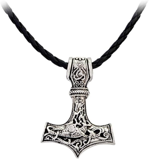ZBOMR Mjolnir Necklace, Thor's Hammer Pendant Viking Necklace For Men Odin's Ravens Stainless Steel Runic Antique Nordic Valknut Protection Amulet Celtic Jewellery Scandinavian