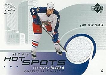 Autograph Warehouse 466331 Rostislav Kelsla Player Worn Jersey Patch Hockey Card، Columbus Blue Jackets - 2002 Upper Deck Hot Spots No.HSRK