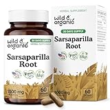 Wild & Organic Sarsaparilla Root Capsules - Skin & Detox Support - Sarsaparilla Root 1000mg Supplement - 30 Days of Supply - Smilax Officinalis - 60 Vegan Capsules - Non-GMO, Gluten-Free, No Fillers