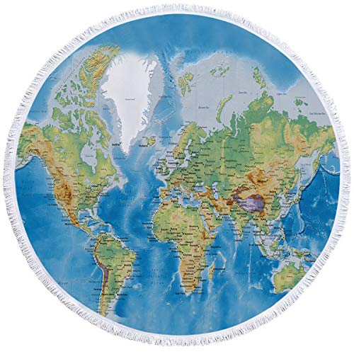 Sleepwish World Map Oversized Beach Towel 3D Map Beach Throw Blanket Teenage Beach Roundies Tassel Tapestry Throws (Blue, 60 Inch) #TOP2