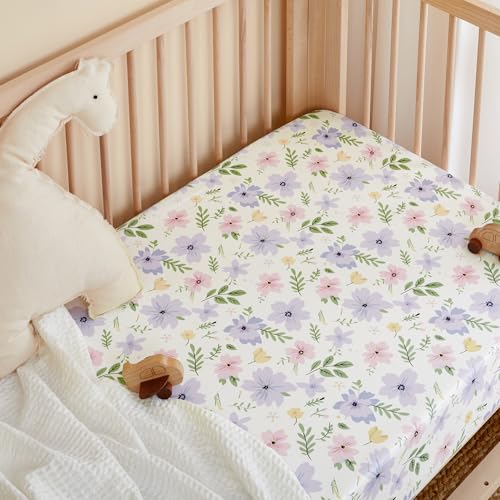 Image of TILLYOU Baby Crib Sheets for Boys Girls, Super Soft Toddler Bed Sheets, 2 Pack Sheets for Standard Crib Mattress 28x52in, Brilliant Little Flowers