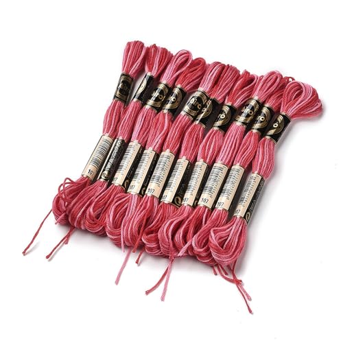 Image of FASHEWELRY 10 Skeins Embroidery Floss Friendship Bracelet String Threads 6-Ply 0.5mm Cerise Red Cross Stitch Embroidery Thread for Sewing Bracelet Making Stitching Crafts