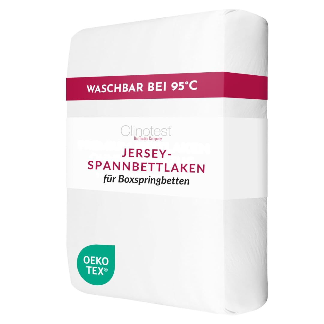 Clinotest Spannbettlaken 140x200cm – 95°C waschbar, kochfestes Spannbetttuch aus Polyester-Baumwoll-Mix – Bis zu 40 cm Steghöhe – Atmungsaktives Bettlaken für hohe Matratzen, Boxspringbett, 180g/m²