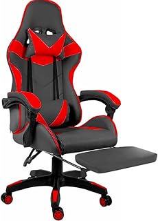 Sedia Gaming Poltrona Ufficio Scrivania Casa PC Stile Racing Girevole Ergonomica In Ecopelle Con Rotelle Cuscino Supporto Lombare Poggiatesta Poggiapiedi Braccioli Altezza Regolabile (Nero e Rosso)