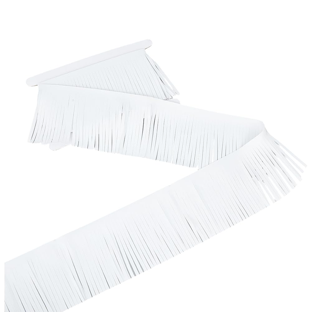 GORGECRAFT 4 Inch 3 Yards White Fringe Trim Double Side PU Leather Fringe Trim Sewing Tassel Trim for DIY Dress Crafts Skirt Clothing Handbag Costume Shoe Decoration Boots Embellishment