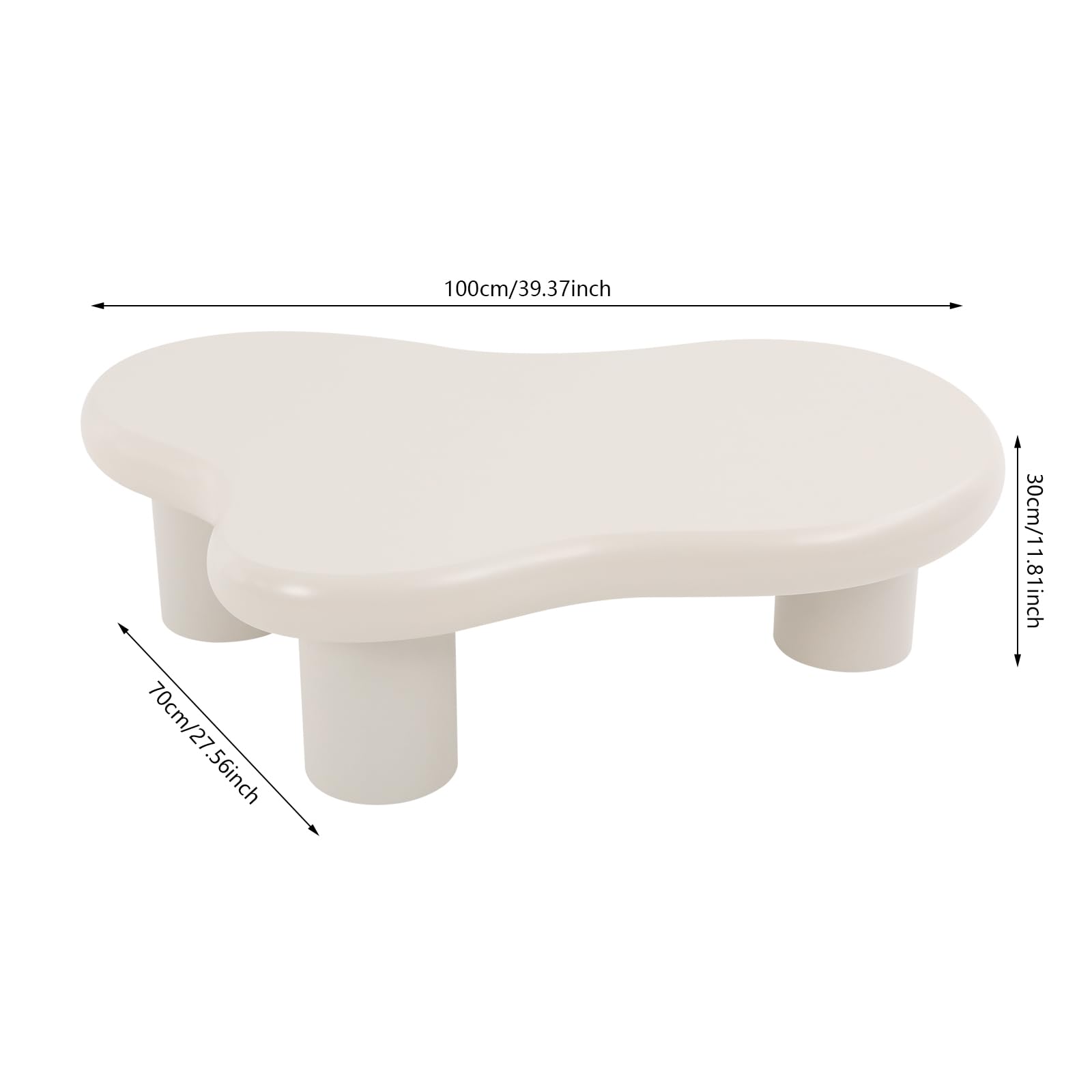 Tavolino moderno a forma di nuvola, bianco a forma di nuvola, 100 x 70 cm, elegante tavolino con 3 gambe per soggiorno e divano