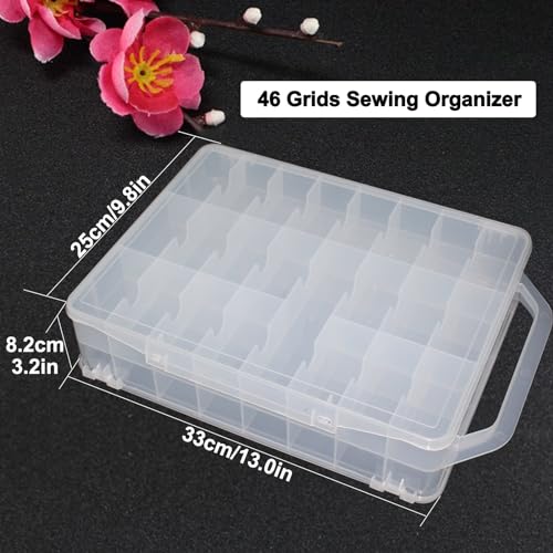 Image of 46 Grids Sewing Storage Box Double-sided Storage Organizer Portable Thread Box Storage Clear Plastic Organizer Box for Embroidery and Sewing Threads, Beads, Small Crafts
