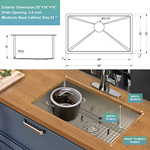 image for SR SUN RISE 30 Inch Kitchen Sink, Undermount Single Bowl Kitchen Sink,