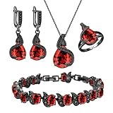 GZWHD Red Created-Garnet Gun Black Plated Jewelry Sets for Women Earrings Necklaces Bracelets Open Ring Sets Mother's Day Christmas Birthday Wedding Gifts For Bride Bridesmaid Mother Friend Wife