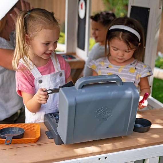 KidKraft Lantana Lane Wooden 6-ft. Tall Playhouse with Secret Door | White Wooden Outdoor House, Tall Enough for an Adult, BBQ Grill, Clock, Chalkboards, Planter Boxes