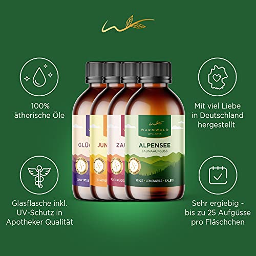 Warmwald - Saunaaufguss - Sauna Aufgussmittel mit natürlichen ätherischen Ölen - Saunaöl - Saunaduft (QUARTETT - 4 x 100ml) 4