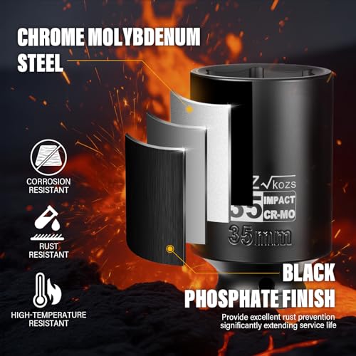 Image of 1 /2 Inch Drive 35mm Deep Metric Impact Socket,CR-MO,6 Point Radius Corner Design,Square Chamfered Opening,Axle Nut Impact Grade Socket for Easy Removal