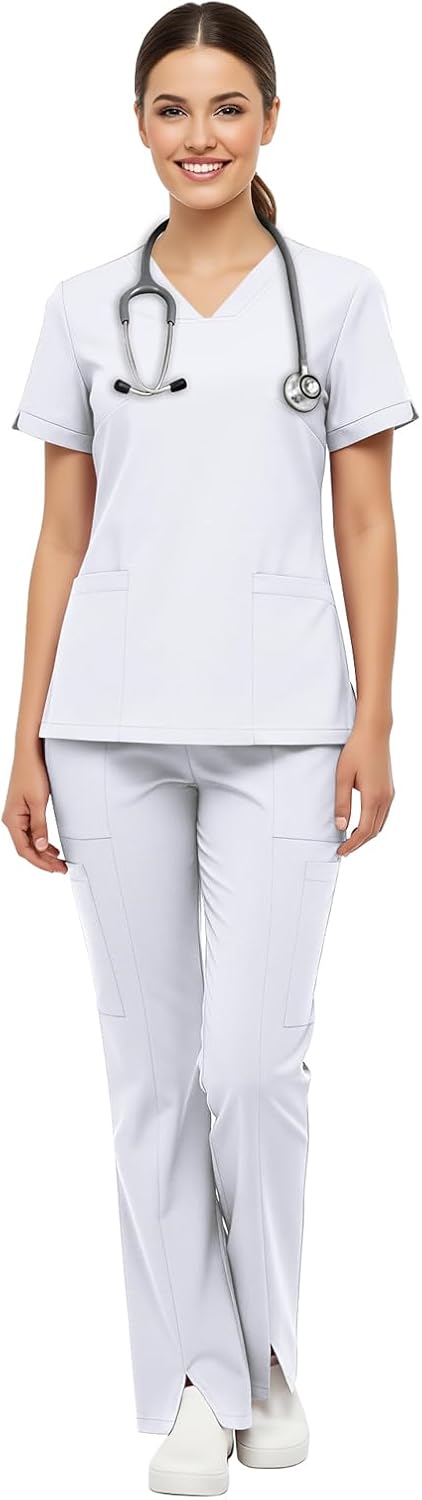 Scrub for Women Set - Multi Pocket V-Neck Top & Pants Medical Scrubs Set for Nurses & Doctors, 9 colors