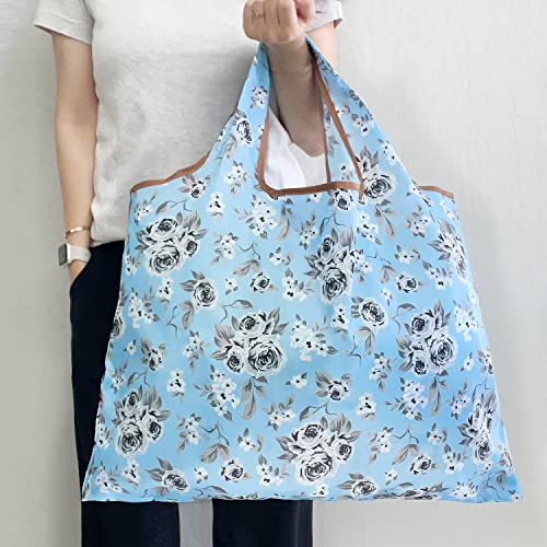 Allydrew Large Foldable Tote Nylon Reusable Grocery Bags, Gray Floral #TOP4