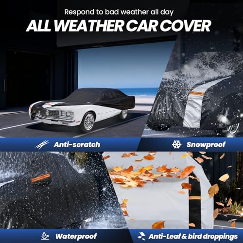 Image of Multi-Layer Car Cover Custom Fit for Buick Riviera (1966-2000), 100% Waterproof All Weather for Automobiles, Gift with Towel, Heavy Duty Car Covers for Rain Sun UV Protection with Door Zipper.