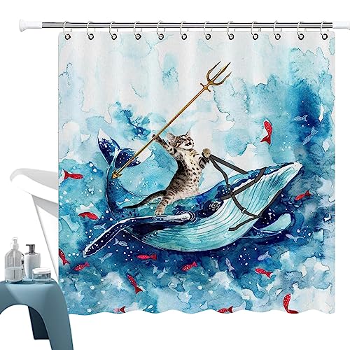 Yumna Katzenduschschirm,Duschschirm mit reitendem Katzenhai | Waschbare,...