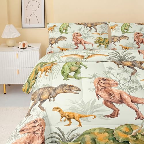Image of QOOMO 3D Dinosaurs Kids Bedding Set, Black Jurassic Animals Comforter Full Size, Suitability Girs and Boys Black Decorate a Room 1 Comforter Set 2 Pillowcases