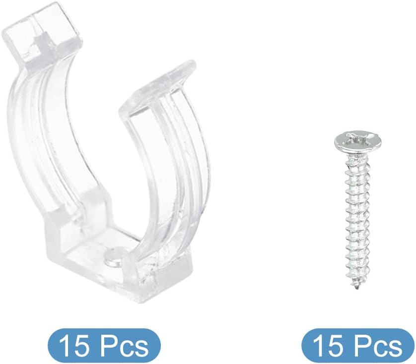MECCANIXITY T8 U Clips Holder Bracket for LED Light Bulb Mounting Brackets Clamps Plastic Fluorescent Tube Holder with Screws, Clear Pack of 15