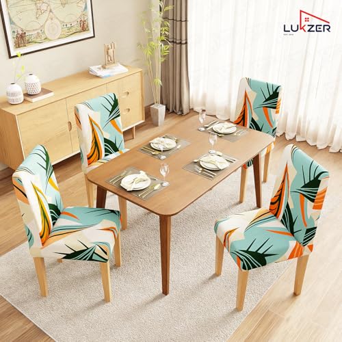 Image of Lukzer 6PC Multiprint Design Stretchable Dining Chair Cover | Universal Fit Removable Washable Slipcover | 140 GSM Polyester + Spandex | Elastic Protective Cover for Home & Hotel Chairs Seat Slipcover