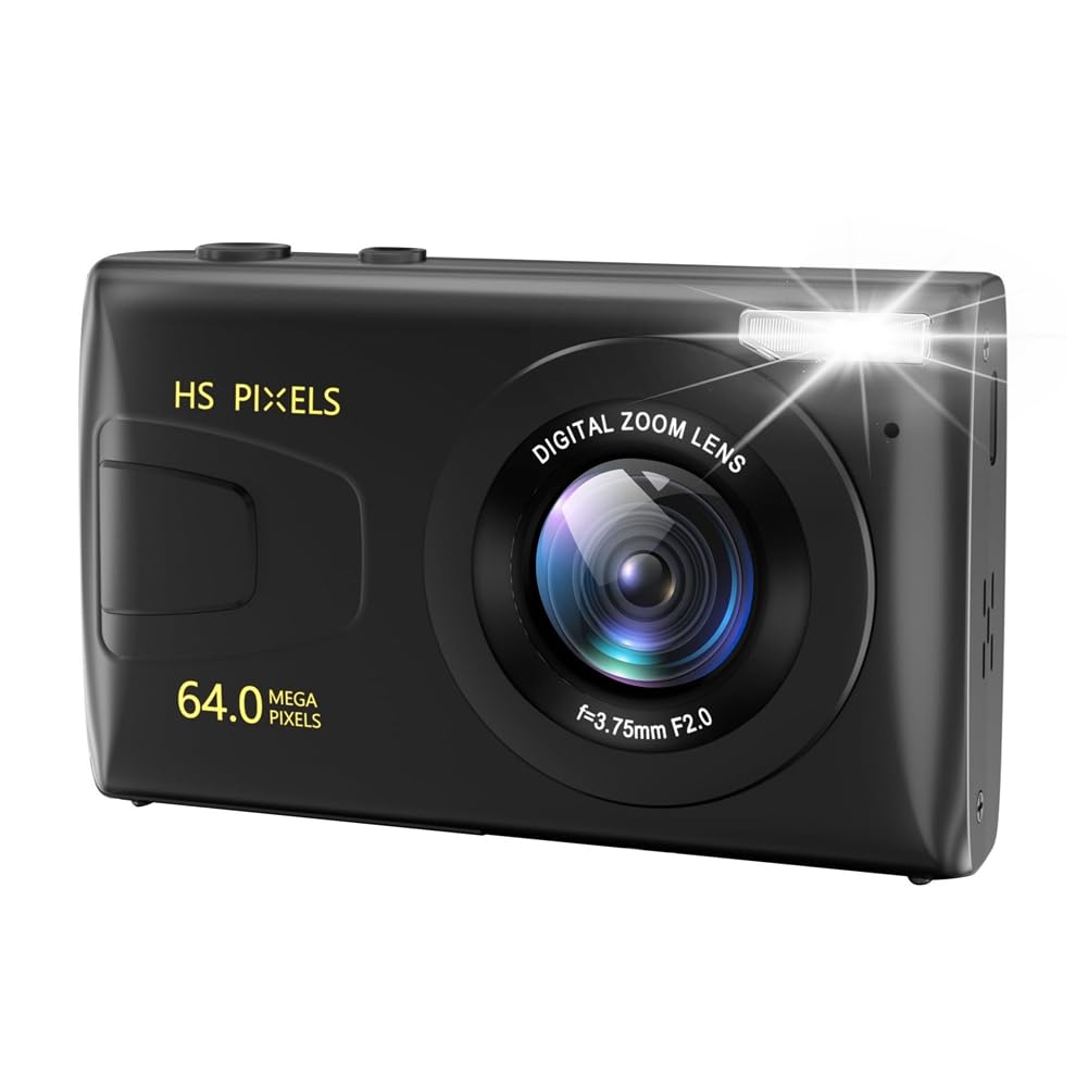 Carriere Aparat cyfrowy, aparat dziecięcy 4K do fotografii, kamera odtwarzacza MP3 64 MP, ekran IPS 2,8 , automatyczna regulacja ostrości, łatwa instalacja, łatwy w użyciu (czarny)