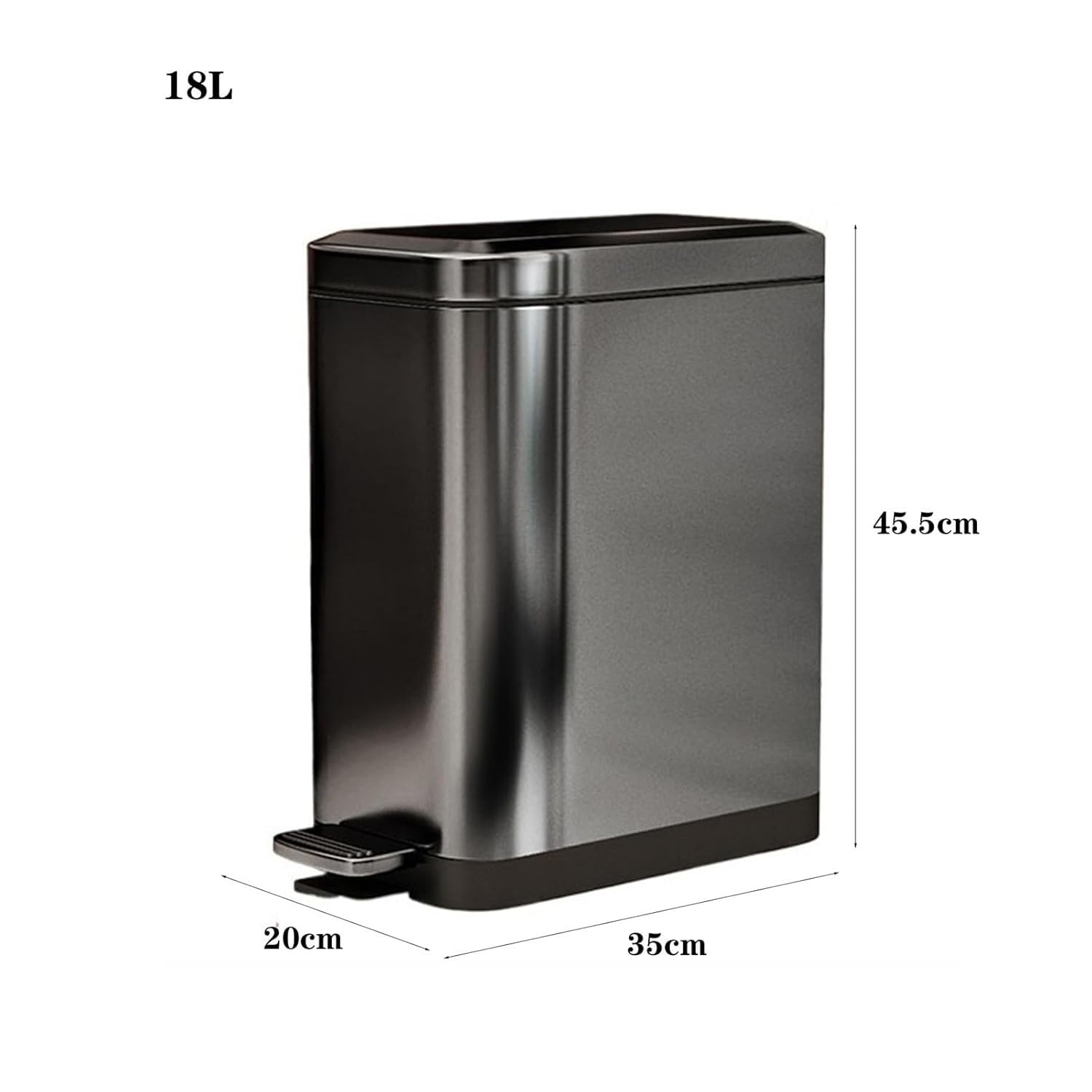 Waste Bin Slim Stainless Steel Trash Can Step Pedal - Narrow Soft Close Lid Garbage Bin with Removable Inner(Tungsten Steel Color,18L)