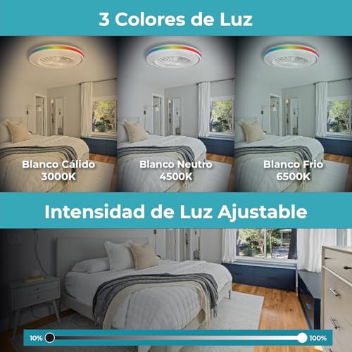 Miniatura 7 de Led Atomant Ventilador De Techo Con Luz Led 48w, Motor Dc 15w, Ø 50cm, Cct Rgb, Regulable, 5000lm, 6 Velocidades Silencioso Y Bajo Consumo, Modo Verano Invierno, Con Mando