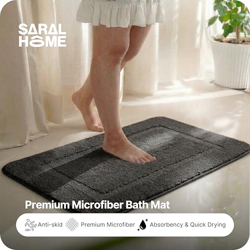 Image of Saral Home - Good Morning Mat, Soft, Anti-Skid, Washable, Water Absorbent, Quick Drying, All time usable Bathmat /Doormat /Runner. Slip-Resistant Backing for Everyday Safety.(DK.Grey. 50X70-2PC)