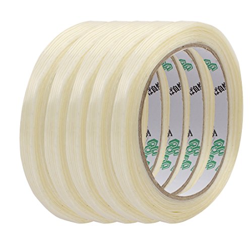 Aexit 5Pcs 8mm Electrical equipment Width 0.22mm Thickness Stripe Type Filament Strapping Tape 25m Length