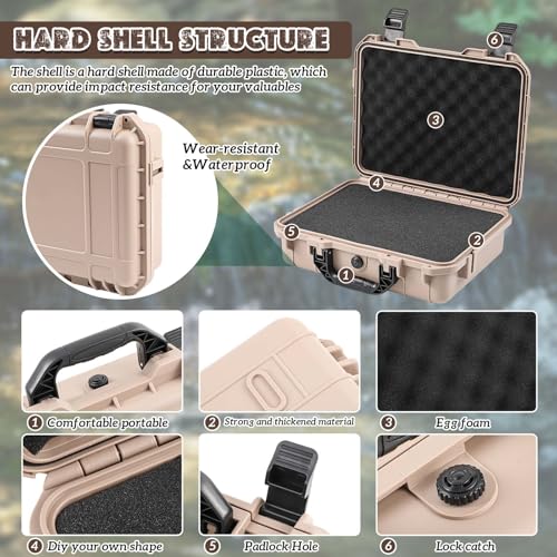 Image of Relaxweex 1 Pcs Waterproof Hard Case with DIY Customizable Foam Insert Portable Protective Case with Knife for Camera Drones Equipments Tools Test Instruments(Tan,16.3 x 12.4 x 6.5 Inch)