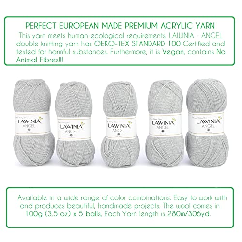 LAWINIA - Angel Premium Ultra Soft Double Knitting Wool 100g Balls x 5-280m 100% Acrylic Oeko-TEX Certified, Hypoallergenic & Vegan, Acrylic DK Wool for Knitting and Crochet Yarn Dk Knitting Yarn - Image 3