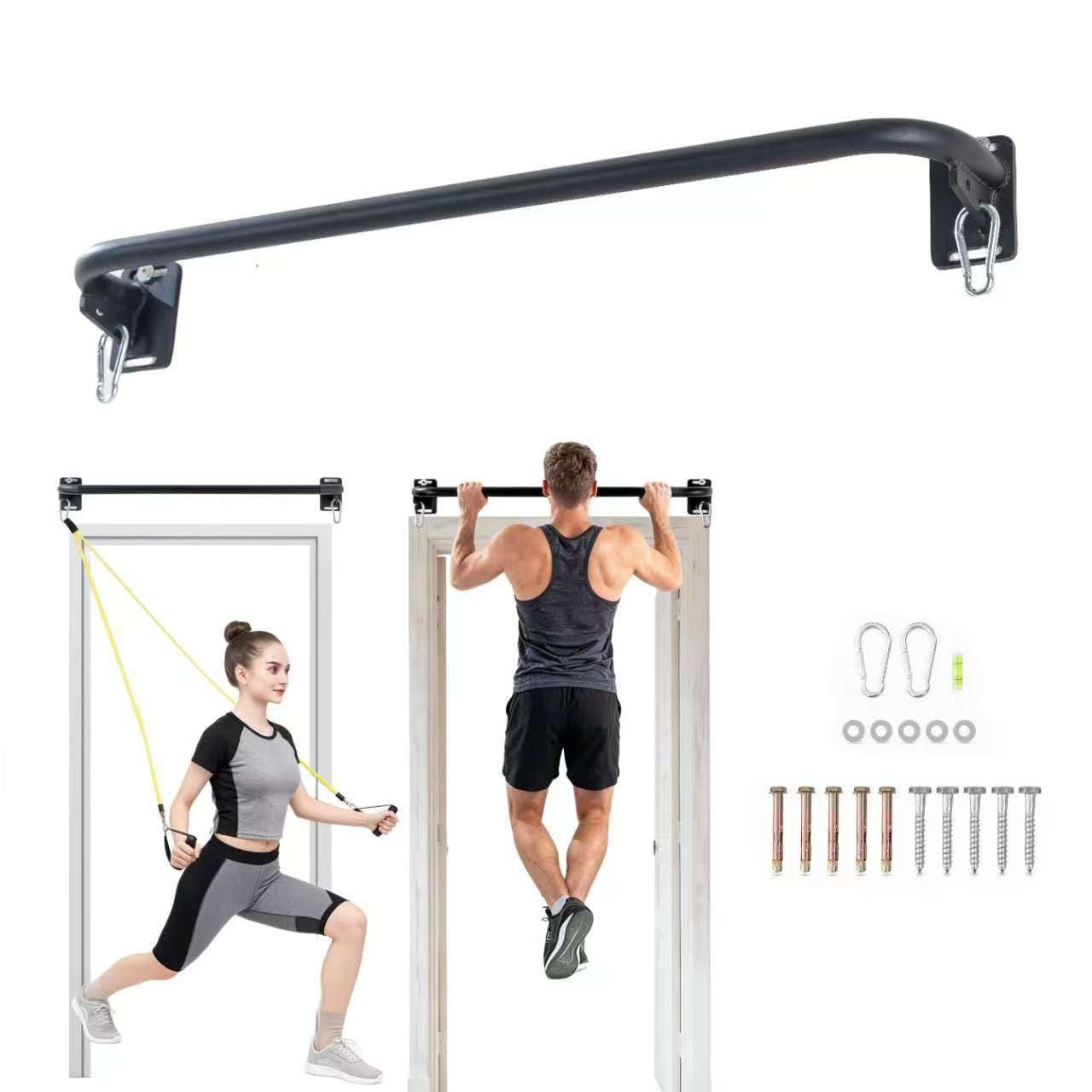 Heavy Duty Wall Mounted Pull Up Bar with 8mm Thick Steel Plates Heavy-Duty Carabiner Strength Training Bar for