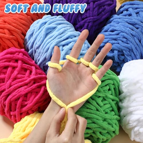 Image of Buryeah Chunky Chenille Yarn for Crocheting Soft Thick Fluffy Yarn for Hand Knitting Bulky Velvet Blanket Plush for Weaving DIY Crafts Each 3.5 oz 55 Yards(Bright Colors,8 Pack)