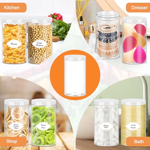 PeacePeo 32 OZ Plastic Jars,16 Pcs Clear Plastic Jars with White Lids Round Empty Storage Jar Wide Mouth Refillable Storage Container with Lids for Household and Kitchen Food Organizing