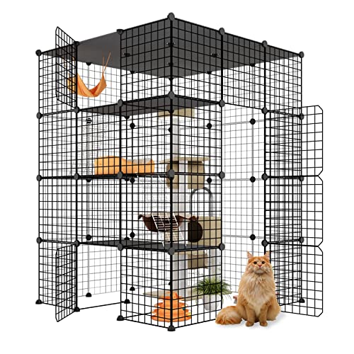 Eiiel Large Cat Cage Cat Playpen Detachable Metal Wire Indoor DIY Kennels Crate Large Exercise