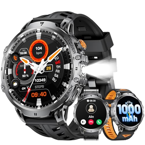 Image of LIGE Military Smart Watches for Men(3 Bands),1000mAh /1.85 inch HD Large Screen Smartwatch, Flashlight /110+ Sports Modes /IP68 Waterproof /Sleep Monitor, Fitness Tracker Watch for Android iOS,Jet Black