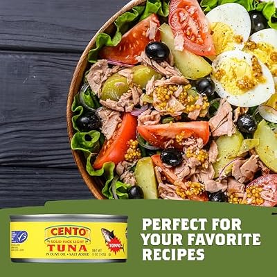 Cento Solid Pack Light Tuna in Olive Oil, 5 Oz (Pack of 24), High Protein, MSC Certified, Wild Caught Tuna Fish